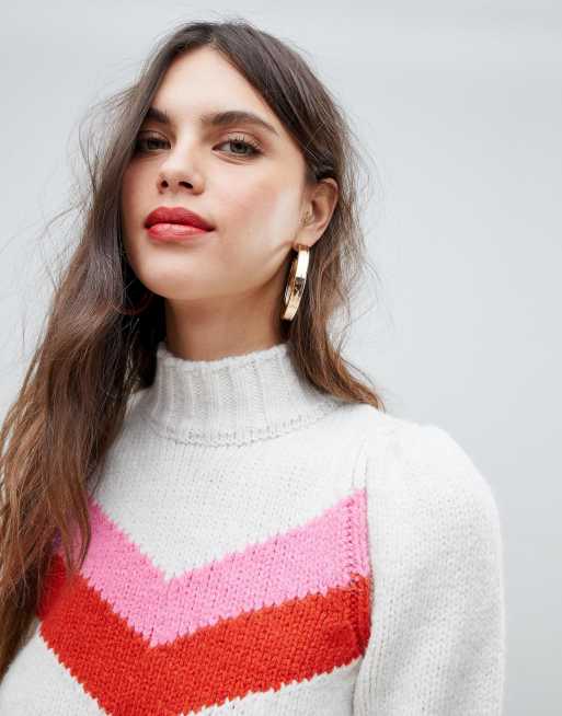 River Island jumper with chevron detail in ivory ASOS