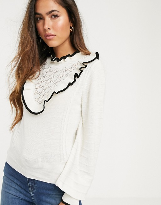 River Island jumper with contrast frill in cream