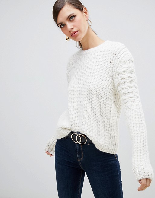 River Island jumper with textured sleeve in cream