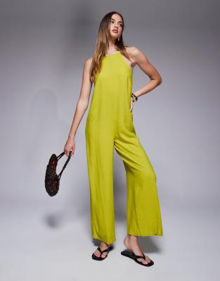 River Island - Jumpsuit aus Leinen in Limettengrün