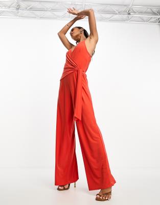 River Island - Jumpsuit in Orange mit weitem Schnitt und Wickeldetail