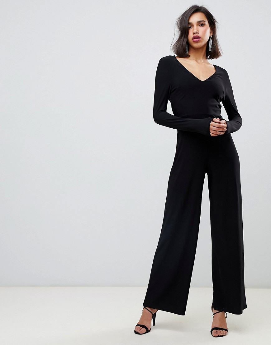 River Island jumpsuit with cowl back in lack-Black