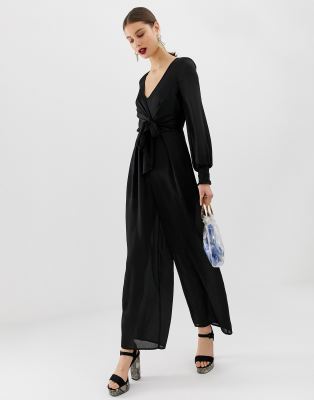 River Island jumpsuit with shirred detail in black