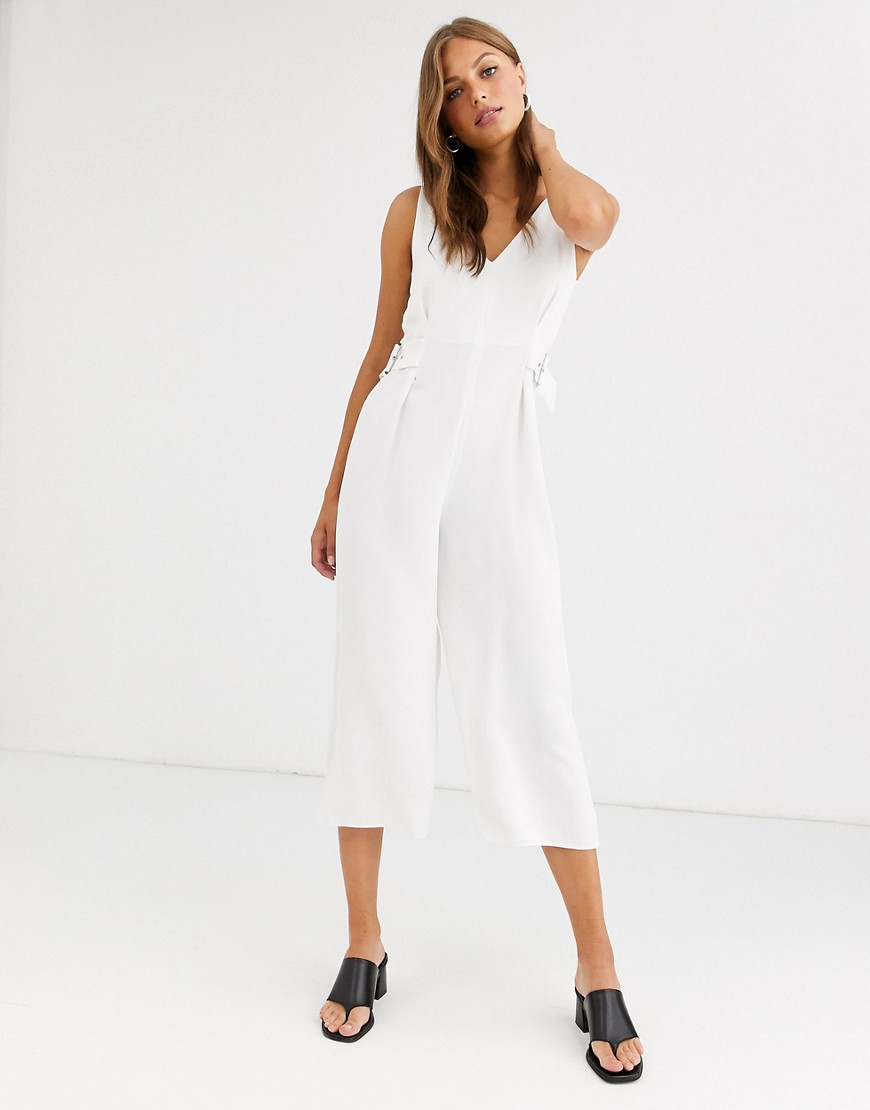 River Island jumpsuit with side buckles in white