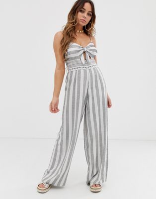 River Island jumpsuit with tie front in stripe | ASOS