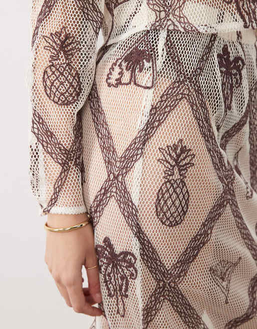 River Island - Jupe d'ensemble longue au crochet à motif - Crème, 4 de 5