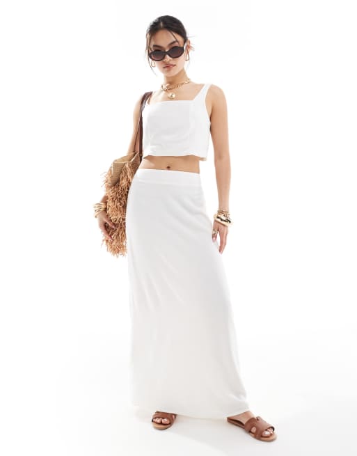 River Island - Jupe d'ensemble longueur mollet en lin - Blanc