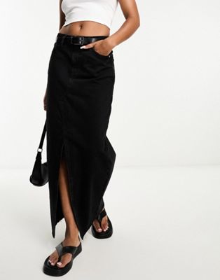 River Island split front denim maxi skirt in black - ASOS Price Checker
