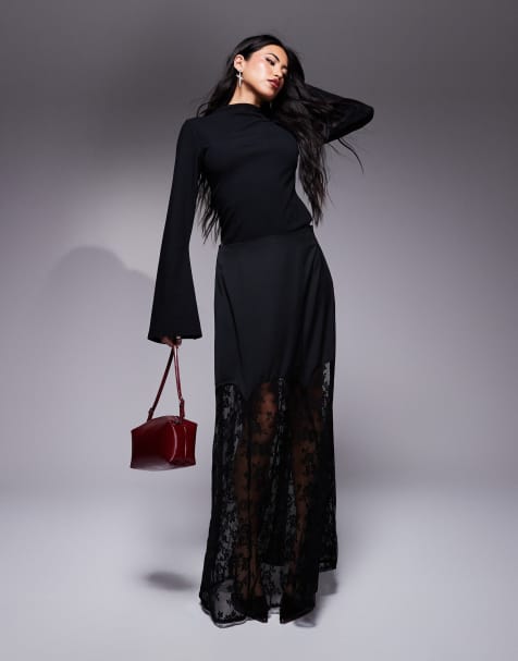 River Island - Jupe en satin avec ourlet en dentelle - Noir - view 1