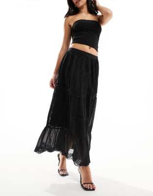 River Island lace tiered maxi skirt in black - ASOS Price Checker