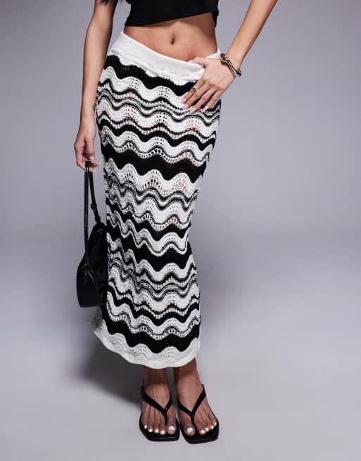 River Island - Jupe longue en maille crochetée à chevrons - Noir, 2 de 5