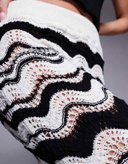River Island - Jupe longue en maille crochetée à chevrons - Noir, 4 de 5