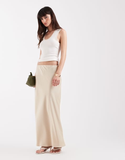 River Island - Jupe longue en satin - Crème - view 1