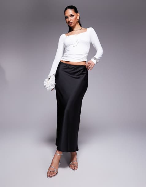 River Island - Jupe longue en satin - Noir - view 1