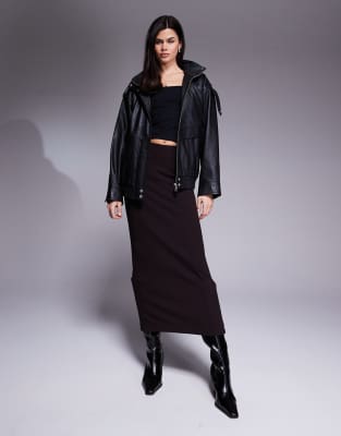 River Island - Jupe longue épurée en néoprène - Marron-Brown