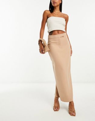 River Island tailored maxi skirt in beige - ASOS Price Checker
