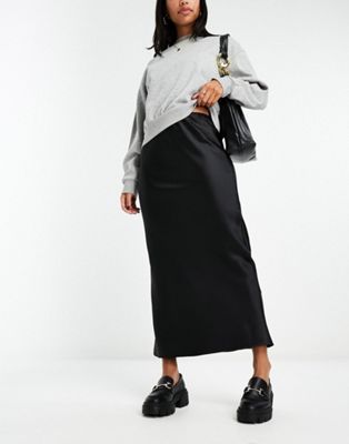 River Island satin bias midi skirt in black - ASOS Price Checker