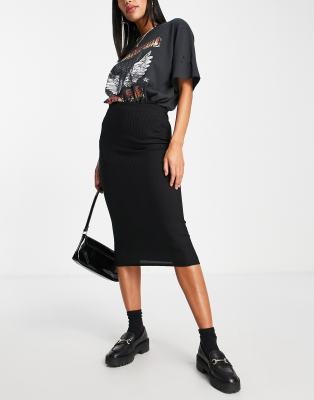 River Island - Jupe mi-longue à volants - Bleu clair jean | ASOS