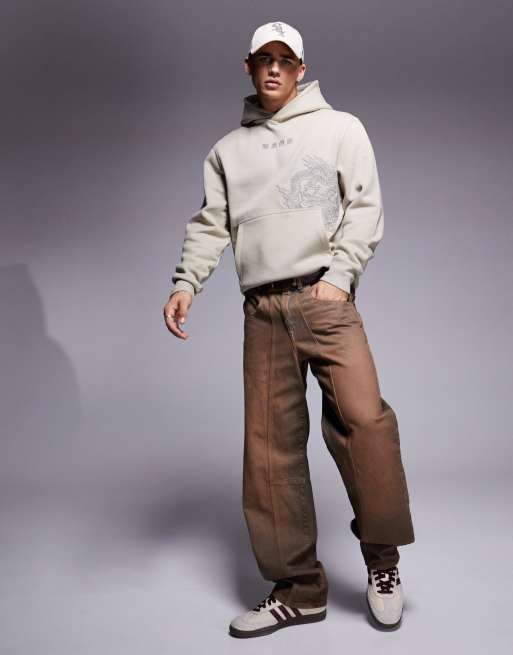 River Island – Kakifärgad huvtröja med broderad japansk drake, 3 av 4