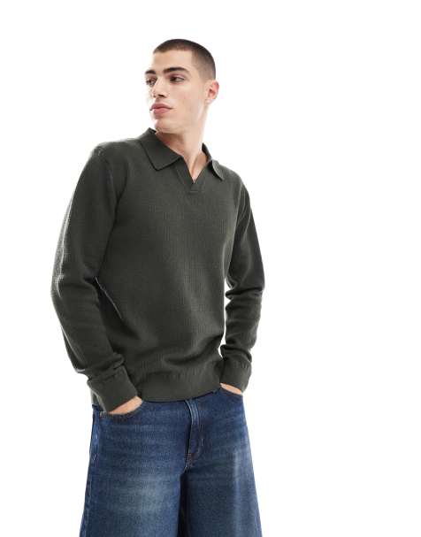River Island – Kakifärgad tröja med öppen krage - view 1