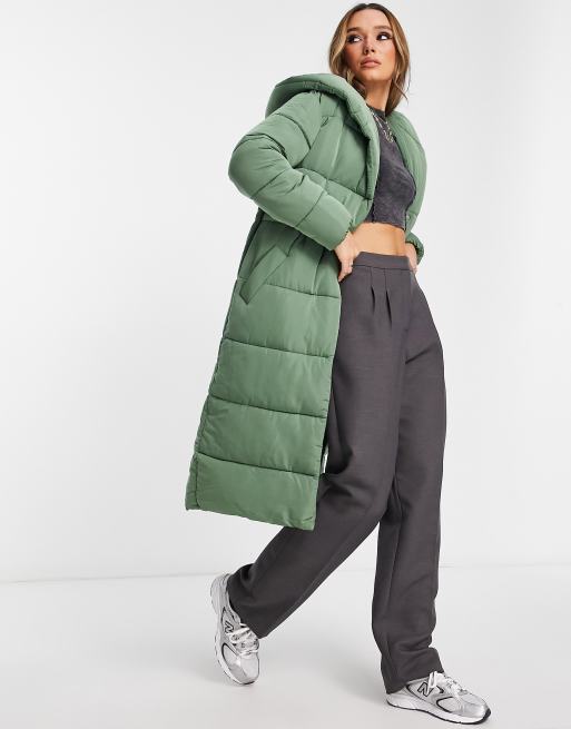 River Island - Kakifarvet foret frakke med sjalkrave
