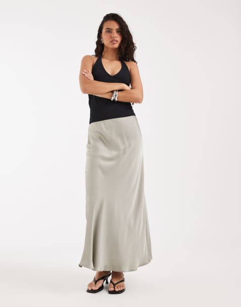 River Island - Kakifarvet maxinederdel i satin - view 1