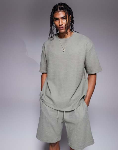River Island - Kakigrøn T-shirt med tekstur - Del af sæt - view 1