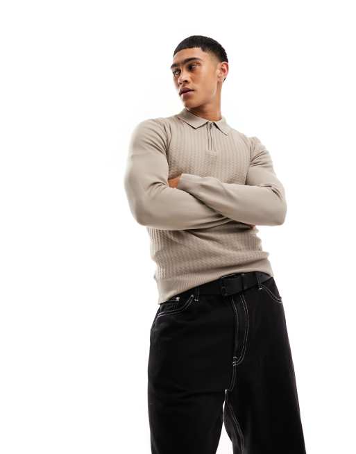 River Island – Kamiennobeżowa koszulka polo o kroju podkreślającym sylwetkę