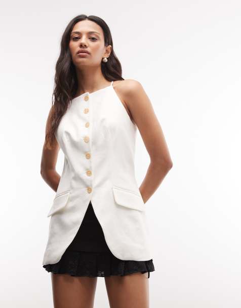 River Island kamizelka longline z mieszanki lnu w kolorze białym - view 1
