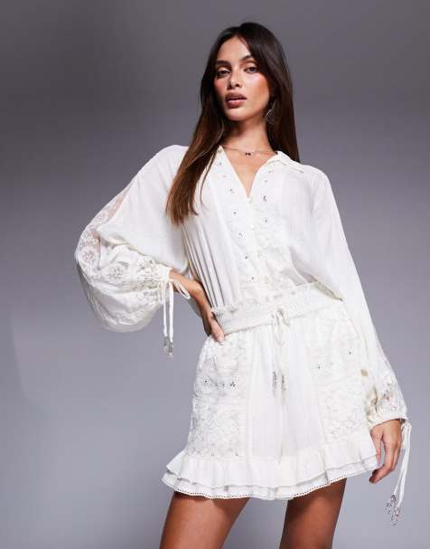 River Island - Kanten short met versiering in crème, deel van co-ord set - view 1
