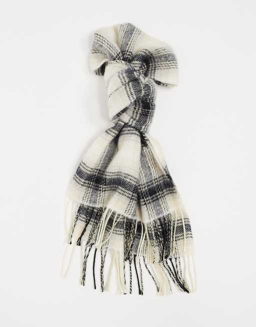 River Island – Karierter Schal in Schwarz und Cremeweiß