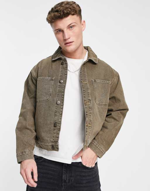 River Island – Kastige Arbeiterjacke in Braun