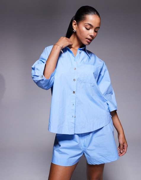 River Island – Kastige Hemdbluse in Blau, Kombiteil - view 1