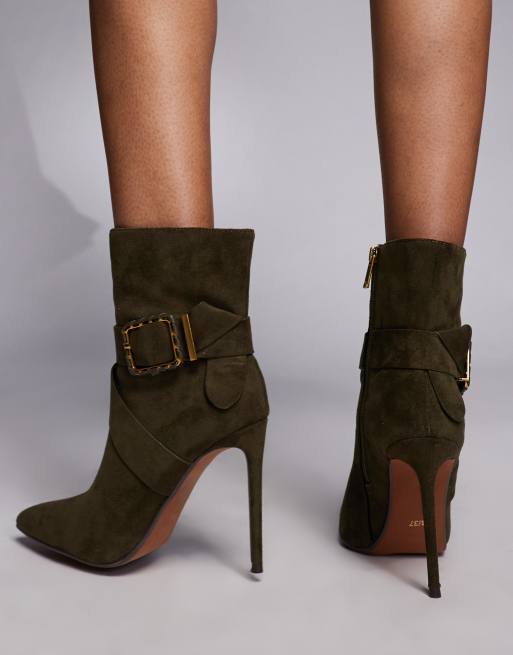River Island – Khakifärgade boots i mockaimitation med klackar, 4 av 4