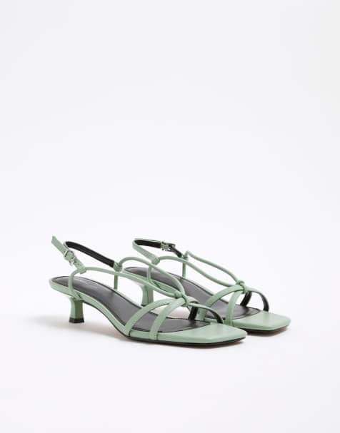 River Island kitten heel strappy sandal in light green - view 1