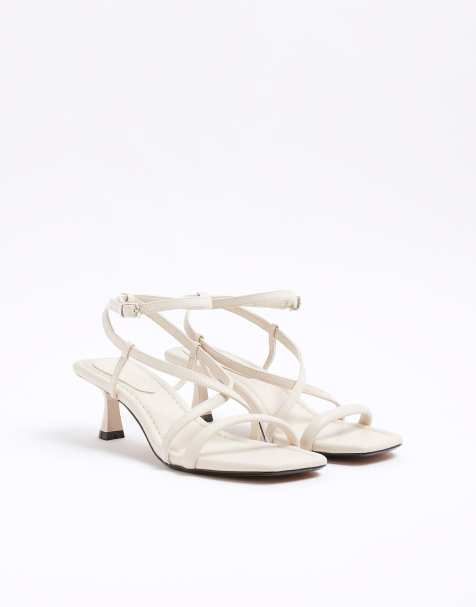 River Island Kitten heel strappy sandals in ecru - view 1