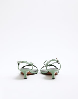 River Island Kitten Heel Strappy Sandals In Green