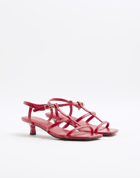 River Island Kitten heel strappy sandals in red - view 1