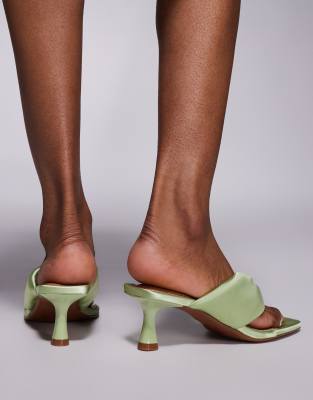River Island Kitten Heel Toe Thong Sandals In Green