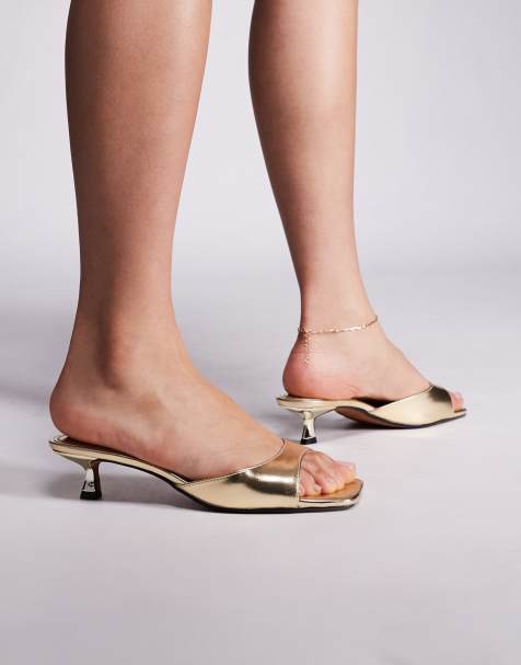 River Island kitten heeled mule in yellow - view 1