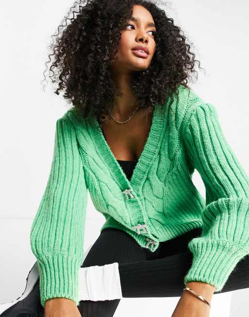 River Island - Klar grøn cardigan i chunky strik i firkantet pasform