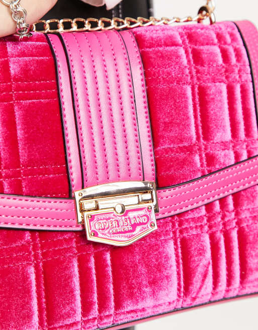 River Island – Klarrosa axelväska i sammet, 3 av 4