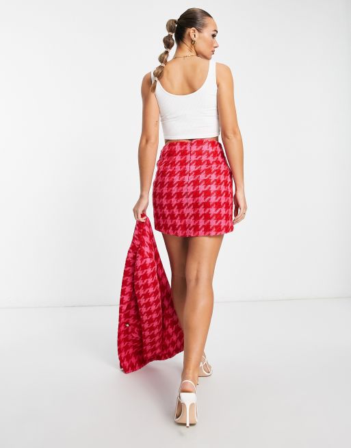 River Island – Klarrosa skort i bouclé med hundtandsmönster, del av set, 2 av 4