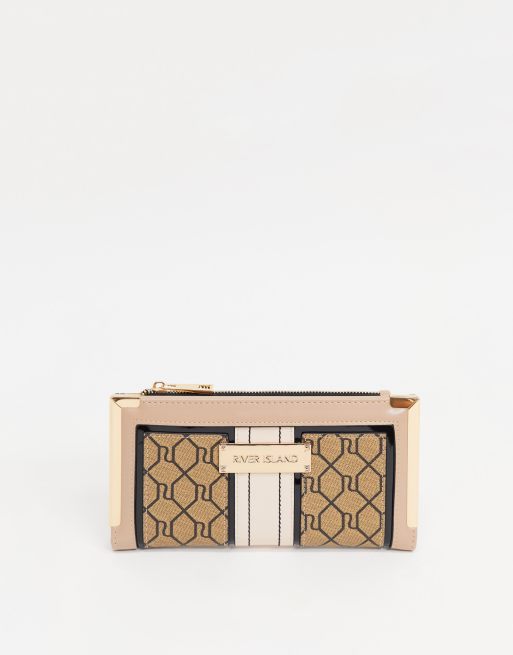 River Island - Klassieke uitvouwbare portemonnee met monogram in bruin
