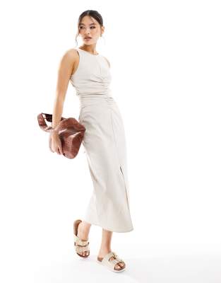 River Island - Kleid in Beige mit gerafftem Detail-Neutral