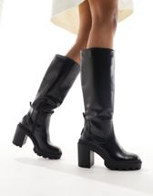 Monki knee high boot in dark gray distressed | ASOS