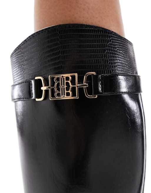 River Island knee high knit boots in black, 3 of 4