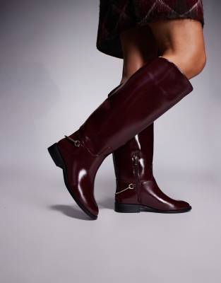 River Island - Kniehohe Reiterstiefel in Rot