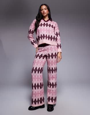 River Island Knit Argyle Print Pants In Multi