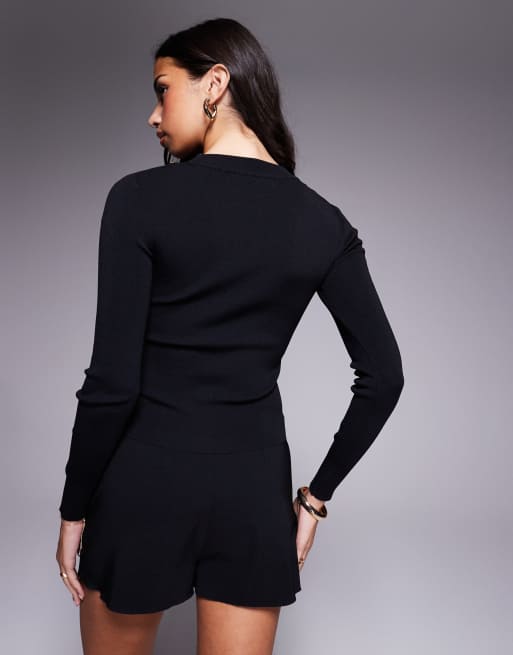 River Island knit bodyfit long sleeve top in black, 4 of 4